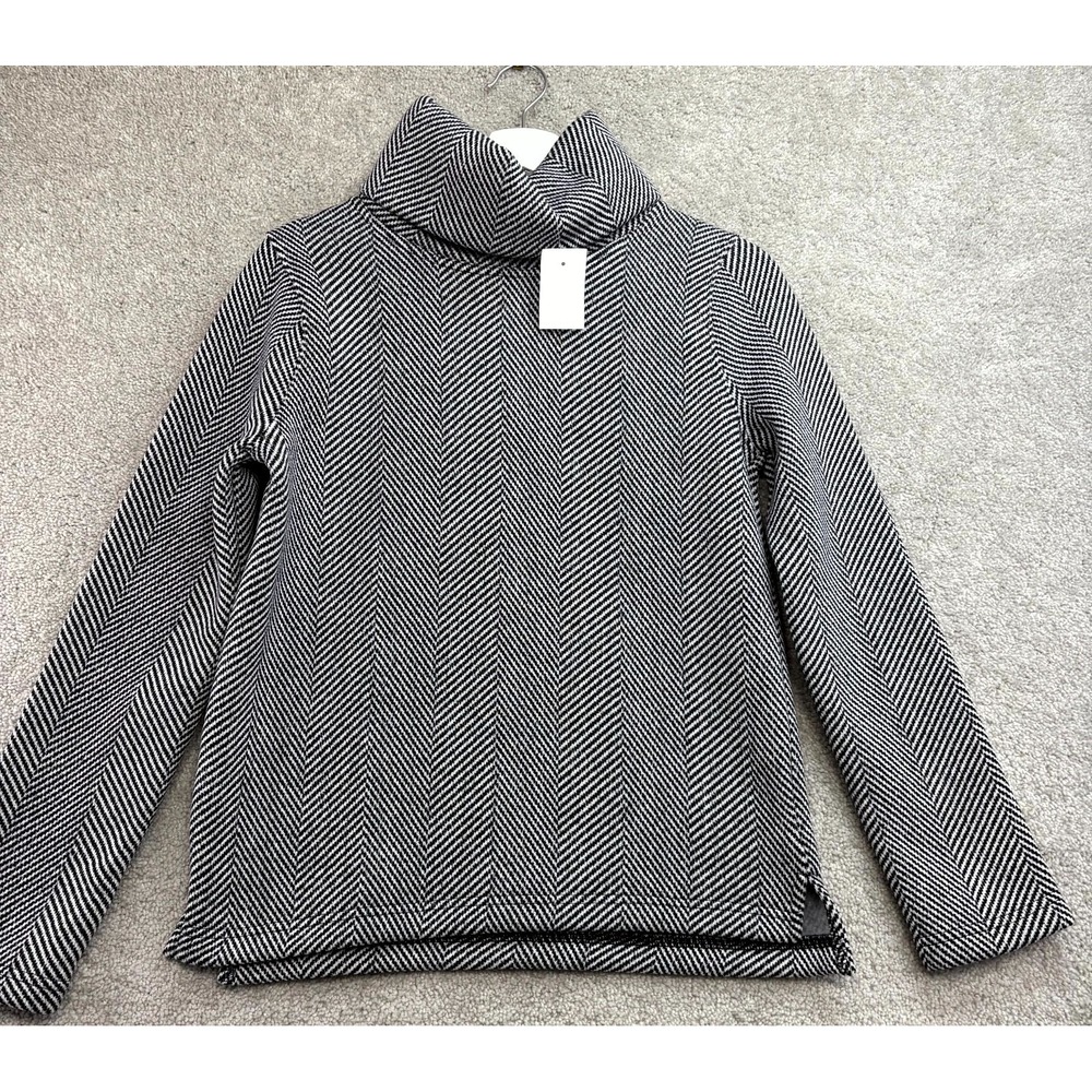J.Crew Sweater Womens Small Black White Herringbone Pullover Funnelneck Preppy